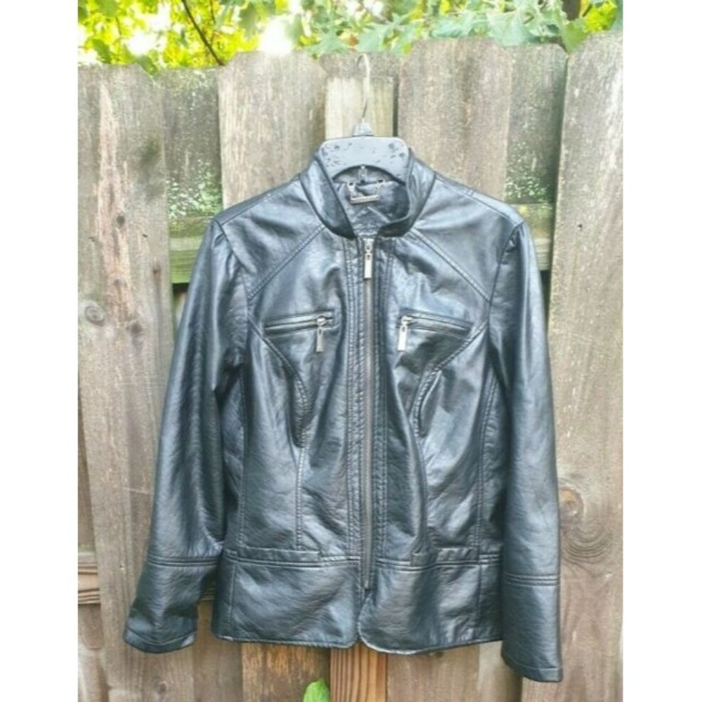 JouJou Women's Vegan Faux Leather Jacket Black Size 1X